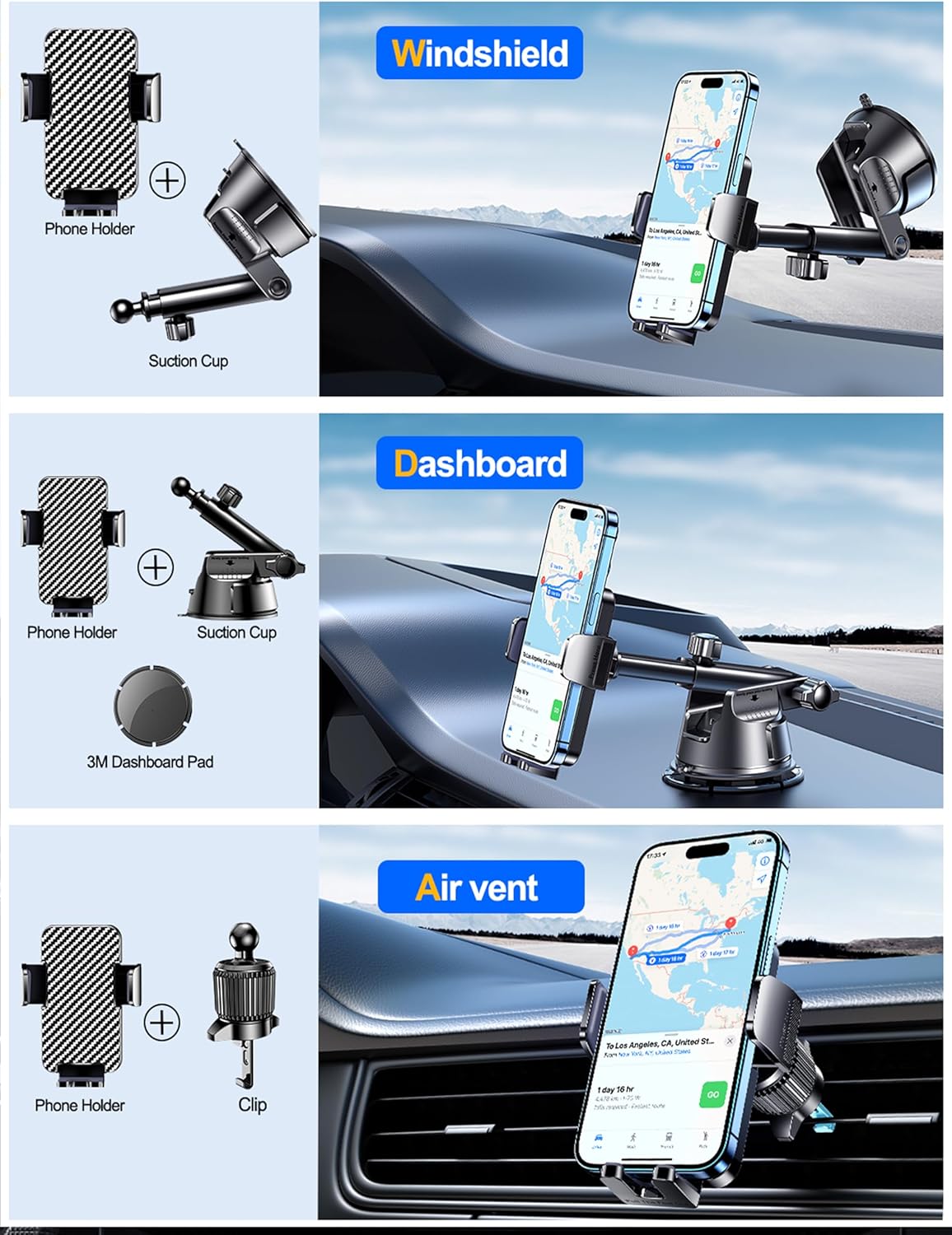 Fresh Auto Pal Dash-Mounted Phone Holder – Universal Car Mount for Windshield, Dashboard, Air Vent | Fits iPhone, Android & GPS