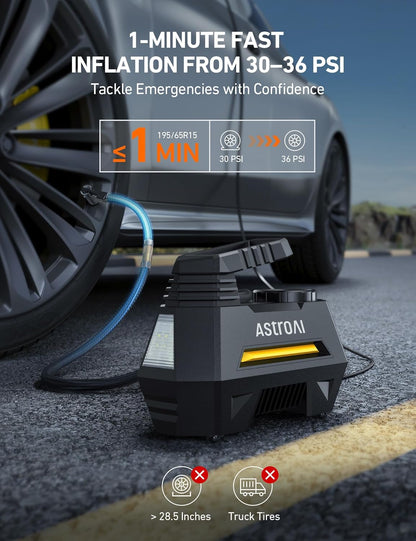 AstroAI Portable Tire Inflator – 12V Car Air Pump with Digital Gauge, Auto Shut-Off & LED Light – Compact Air Compressor for Car, Bike, Ball & More