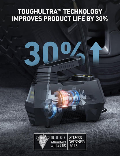 AstroAI Portable Tire Inflator – 12V Car Air Pump with Digital Gauge, Auto Shut-Off & LED Light – Compact Air Compressor for Car, Bike, Ball & More