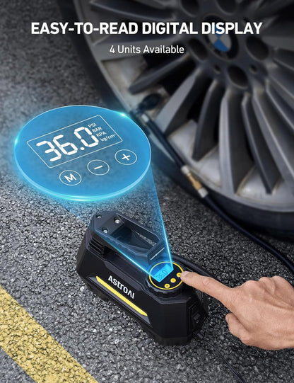 AstroAI Portable Tire Inflator – 12V Car Air Pump with Digital Gauge, Auto Shut-Off & LED Light – Compact Air Compressor for Car, Bike, Ball & More