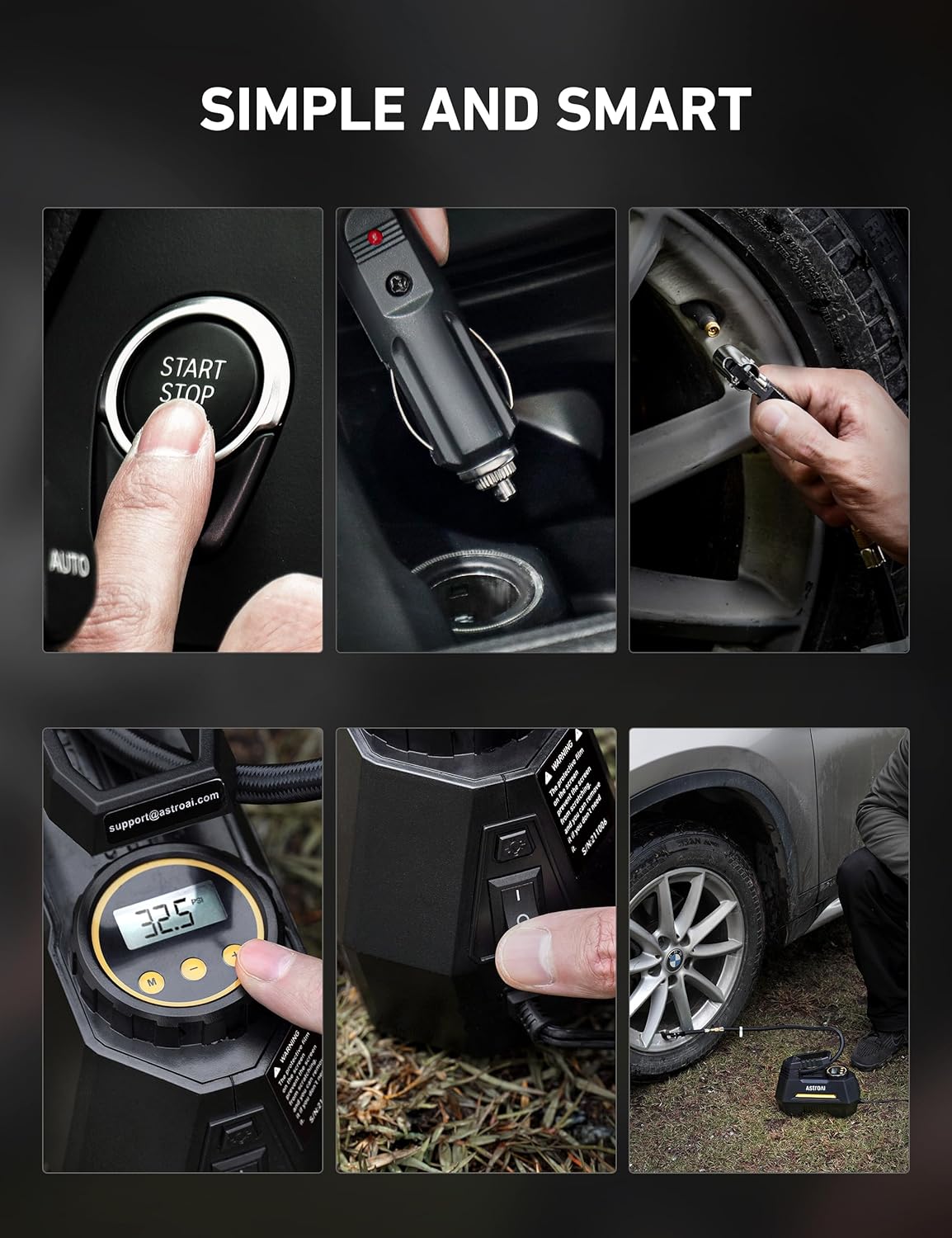 AstroAI Portable Tire Inflator – 12V Car Air Pump with Digital Gauge, Auto Shut-Off & LED Light – Compact Air Compressor for Car, Bike, Ball & More