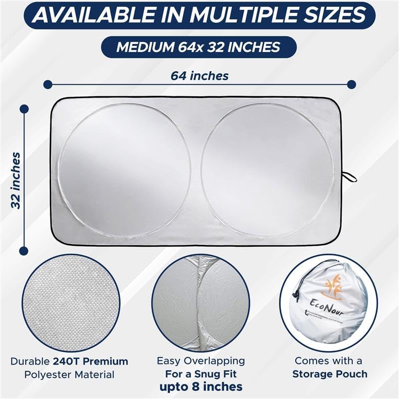 Fresh Auto Pal Patented Windshield Sun Shade – Medium (64"x32")